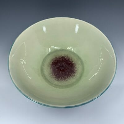 Serving Bowl - Calligraphy relief blue and raspberry