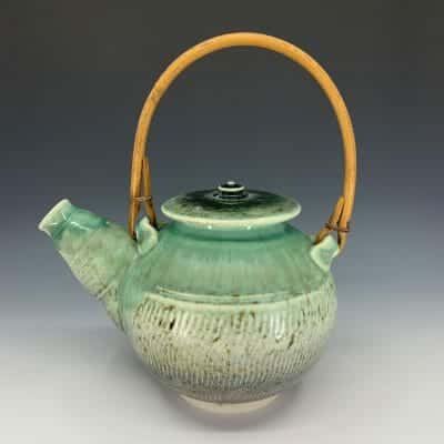 Teapot - Green with reed handle